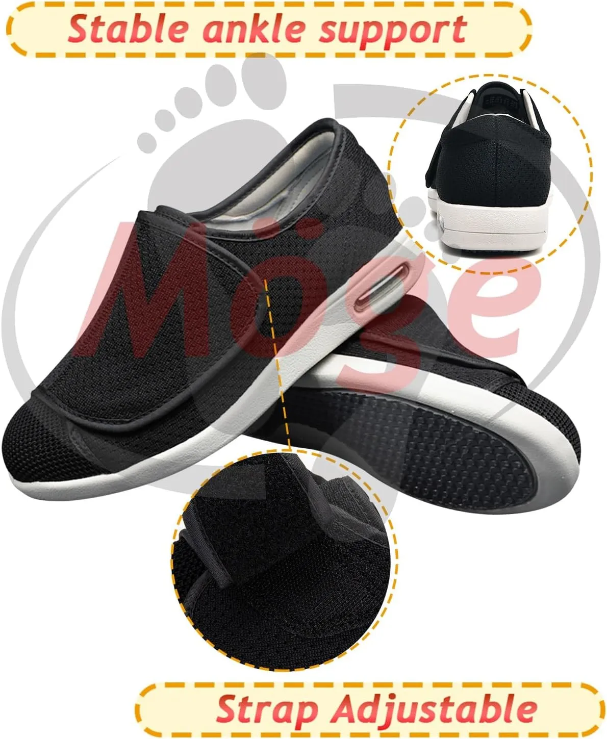 Mens Extra Wide Fit Diabetic Shoes Outdoor Trainers Men Comfortable Loafers Easy Close Orthopedic Slippers for Swollen Feet Plantar Fasciitis Adjustable Lightweight Walking Trainers