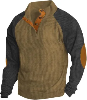 Mens Fall Sweatshirt Stand Collar Fashion Pullover Vintage Long Sleeve Casual Button Corduroy Sweaters