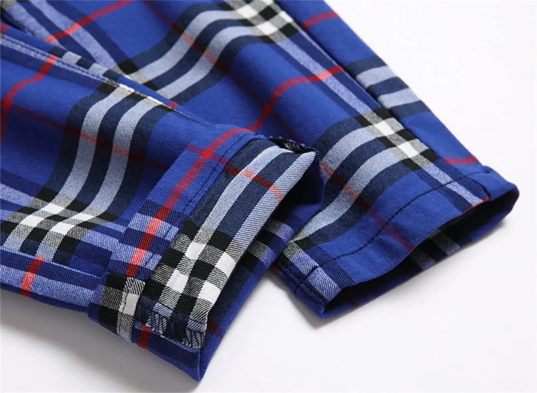 Men's Fashion Stretch Dress Pants Slim Fit Plaid Skinny Long Pants Casual Business Sweatpants Dress Chinos Pants