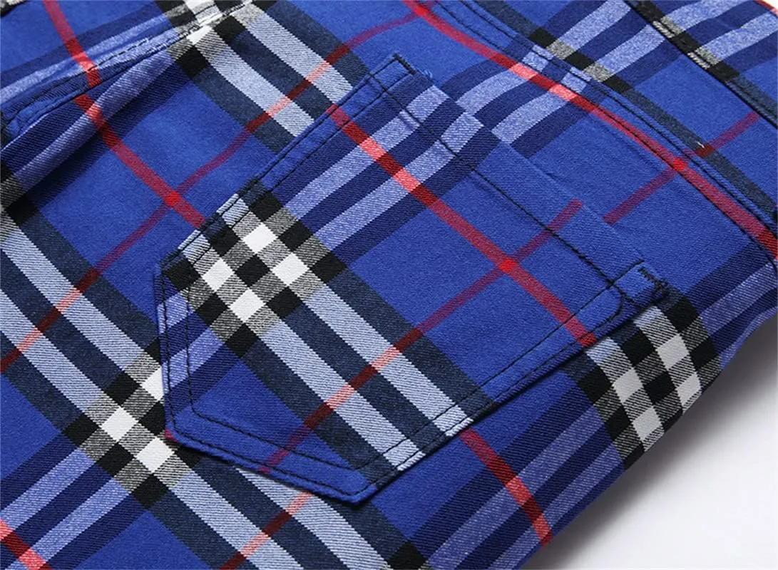 Men's Fashion Stretch Dress Pants Slim Fit Plaid Skinny Long Pants Casual Business Sweatpants Dress Chinos Pants