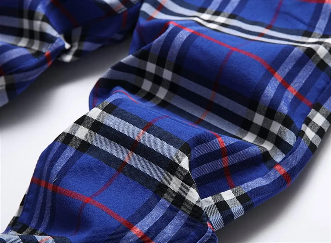 Men's Fashion Stretch Dress Pants Slim Fit Plaid Skinny Long Pants Casual Business Sweatpants Dress Chinos Pants