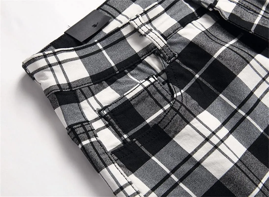 Men's Fashion Stretch Dress Pants Slim Fit Plaid Skinny Long Pants Casual Business Sweatpants Dress Chinos Pants