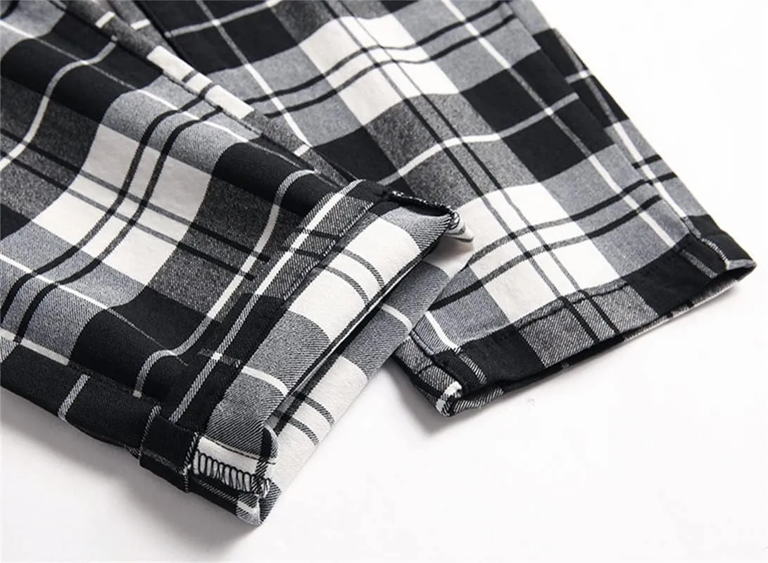 Men's Fashion Stretch Dress Pants Slim Fit Plaid Skinny Long Pants Casual Business Sweatpants Dress Chinos Pants
