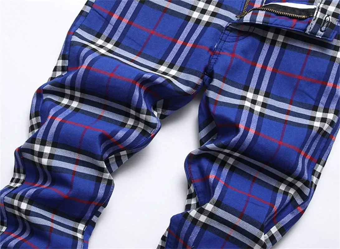 Men's Fashion Stretch Dress Pants Slim Fit Plaid Skinny Long Pants Casual Business Sweatpants Dress Chinos Pants