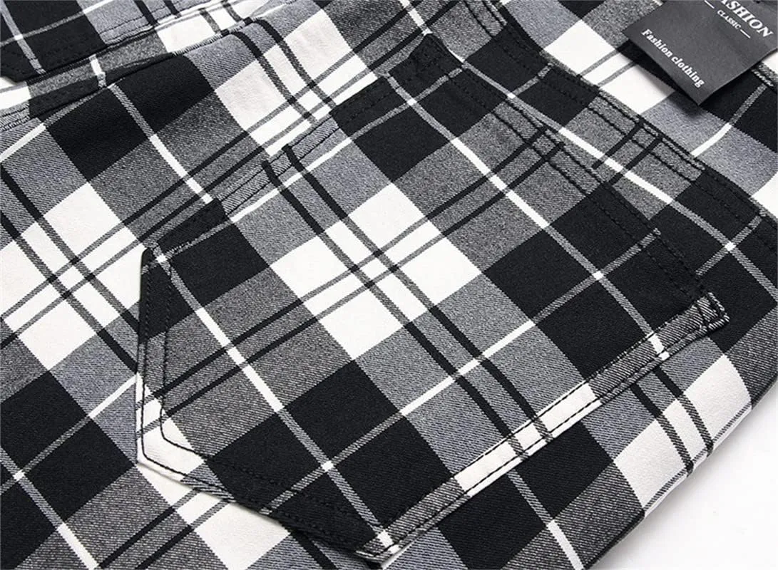 Men's Fashion Stretch Dress Pants Slim Fit Plaid Skinny Long Pants Casual Business Sweatpants Dress Chinos Pants