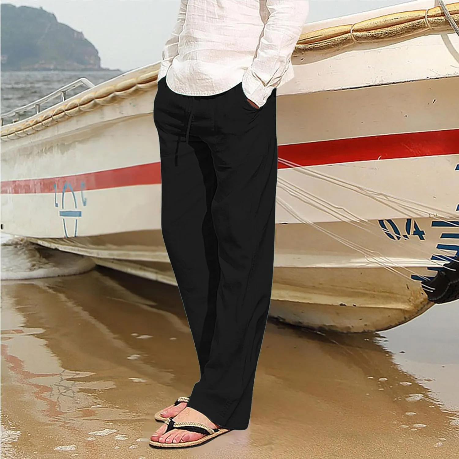 Mens Lightweight Jogging Pant Pockets Lounge Work Joggers Loose Fit Sport Casual Sweatpants Open Hem Pants