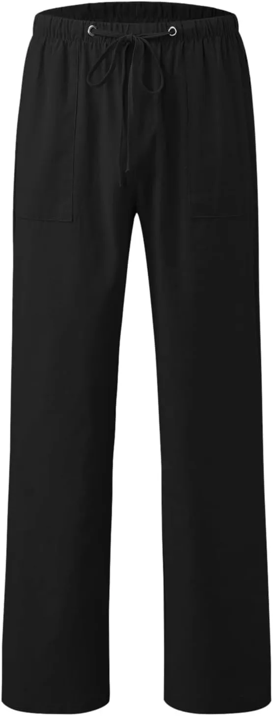 Mens Lightweight Jogging Pant Pockets Lounge Work Joggers Loose Fit Sport Casual Sweatpants Open Hem Pants