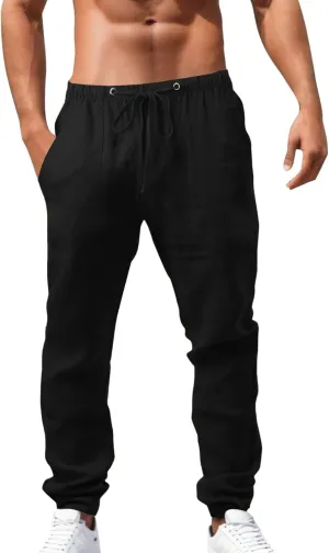 Mens Lightweight Jogging Pant Pockets Lounge Work Joggers Loose Fit Sport Casual Sweatpants Open Hem Pants