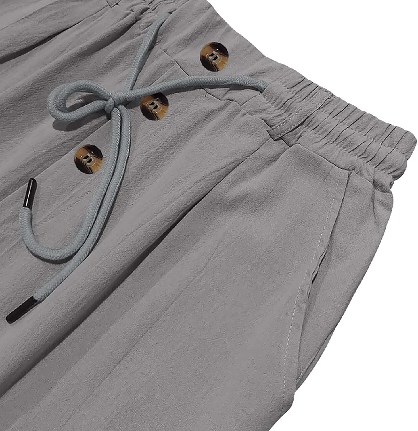 Men's Linen Beach Pants Summer Casual Pants Men's Breathable Casual Elastic Waist Drawstring Lightweight