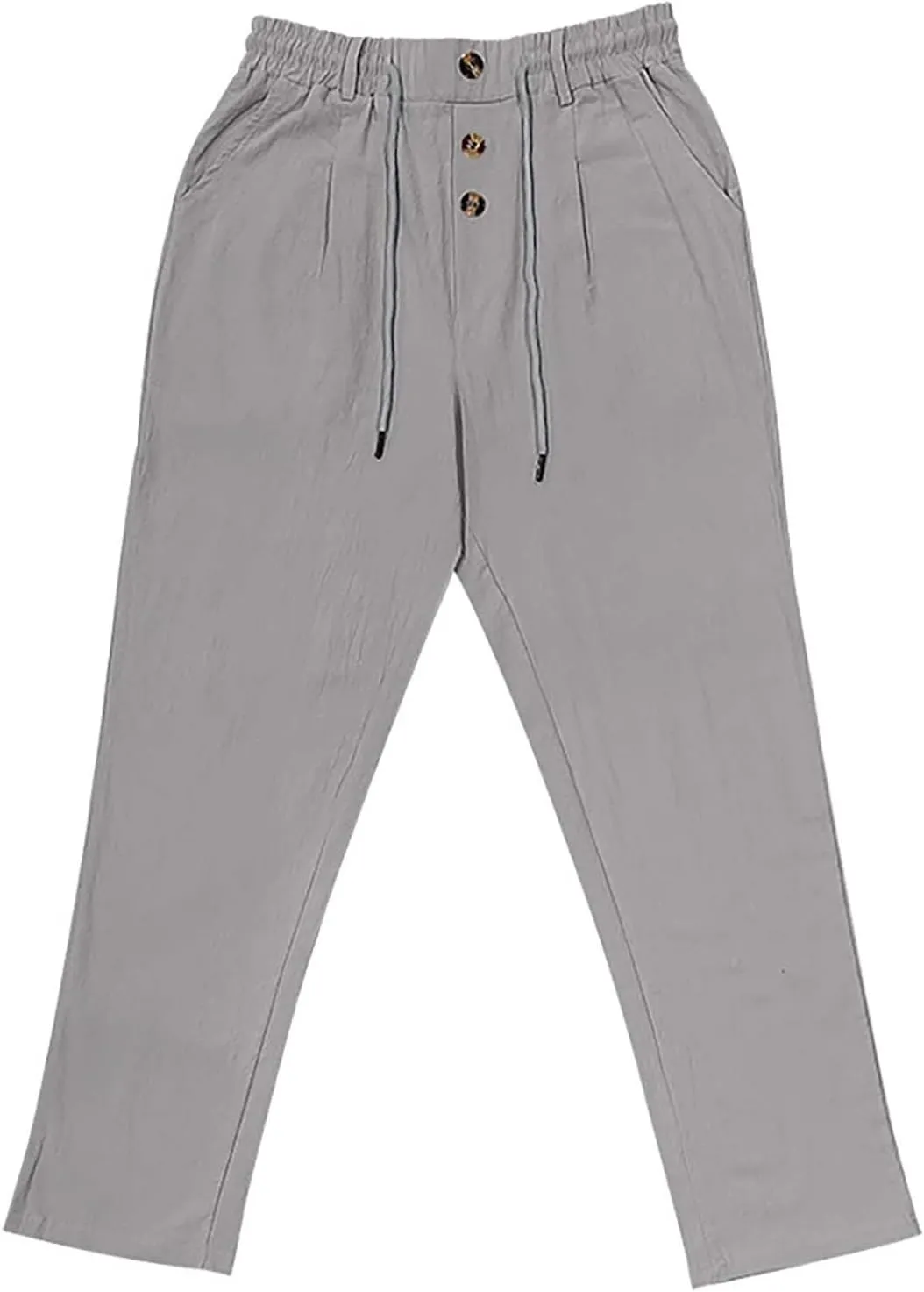 Men's Linen Beach Pants Summer Casual Pants Men's Breathable Casual Elastic Waist Drawstring Lightweight