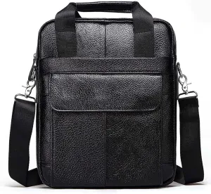 Mens Messenger Bag, Waterproof Laptop Briefcase, Leather Crossbody Shoulder Bags Multi-Functional Bag (Color : Black, Size : 28 * 33 * 9CM)