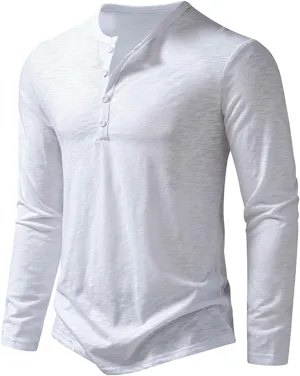 Men's Slim Fit Henley Shirts Long Sleeve Lightweight Fashion Casual Cotton Basic T Shirts 4 Buttons Polo Stretchy Pullover
