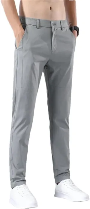Men's Slim Fit Stretch Classic Chino Trouser Stretch Elastic Korean Summer Ice Lighteight Thin Business Pants