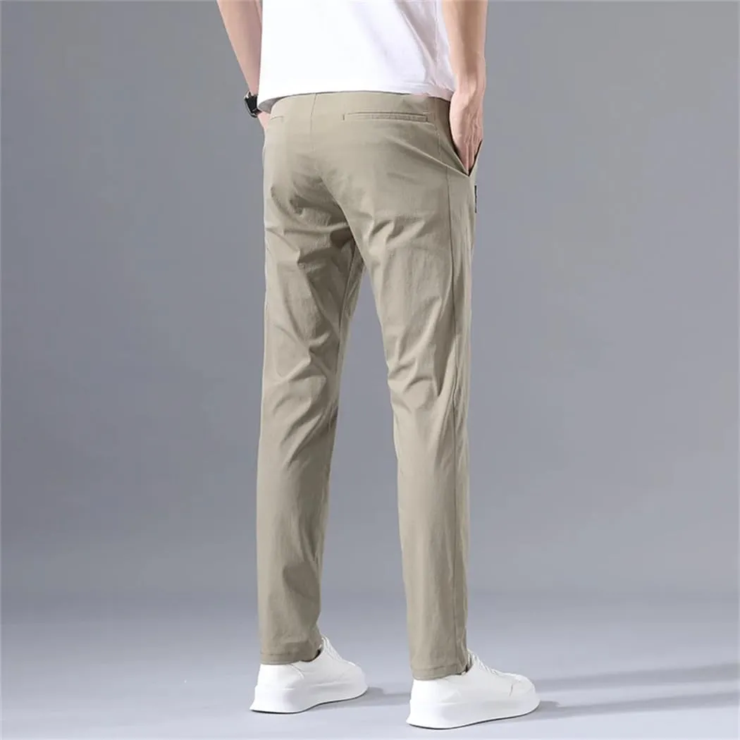 Men's Slim Fit Stretch Classic Chino Trouser Stretch Elastic Korean Summer Ice Lighteight Thin Business Pants