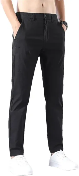 Men's Slim Fit Stretch Classic Chino Trouser Stretch Elastic Korean Summer Ice Lighteight Thin Business Pants