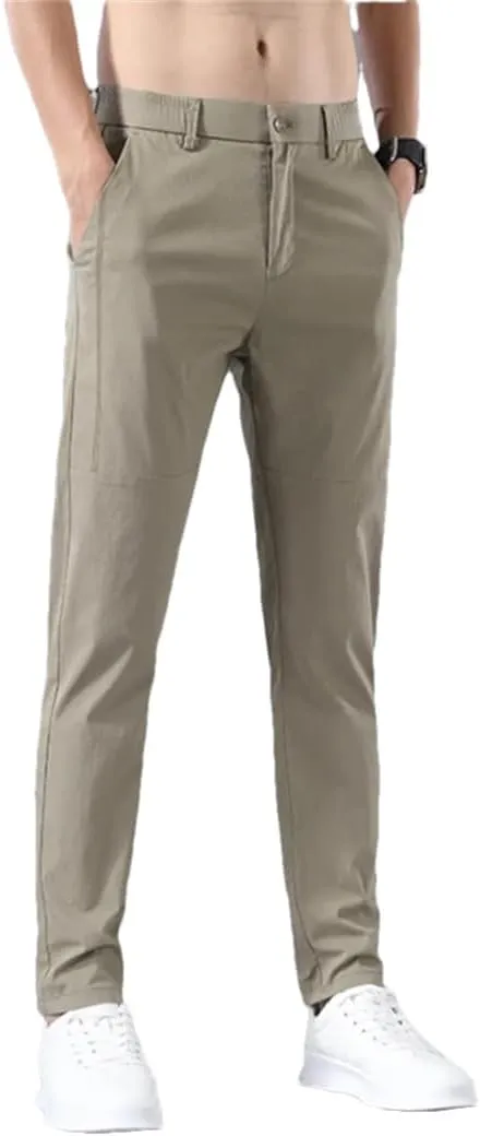 Men's Slim Fit Stretch Classic Chino Trouser Stretch Elastic Korean Summer Ice Lighteight Thin Business Pants