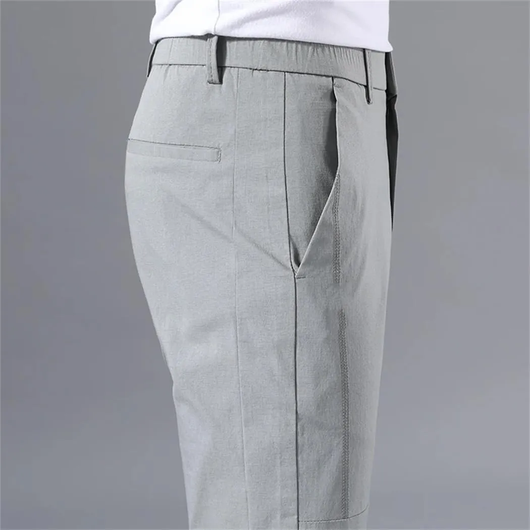 Men's Slim Fit Stretch Classic Chino Trouser Stretch Elastic Korean Summer Ice Lighteight Thin Business Pants
