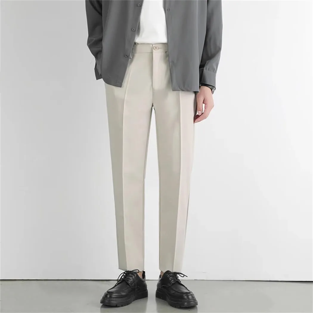 Men's Spring Summer Slim Fit Suit Pants Elastic aist Soft Korea Style Thick Formal Trousers
