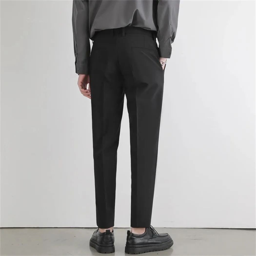 Men's Spring Summer Slim Fit Suit Pants Elastic aist Soft Korea Style Thick Formal Trousers