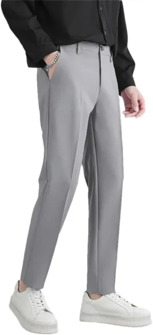 Men's Spring Summer Slim Fit Suit Pants Elastic aist Soft Korea Style Thick Formal Trousers