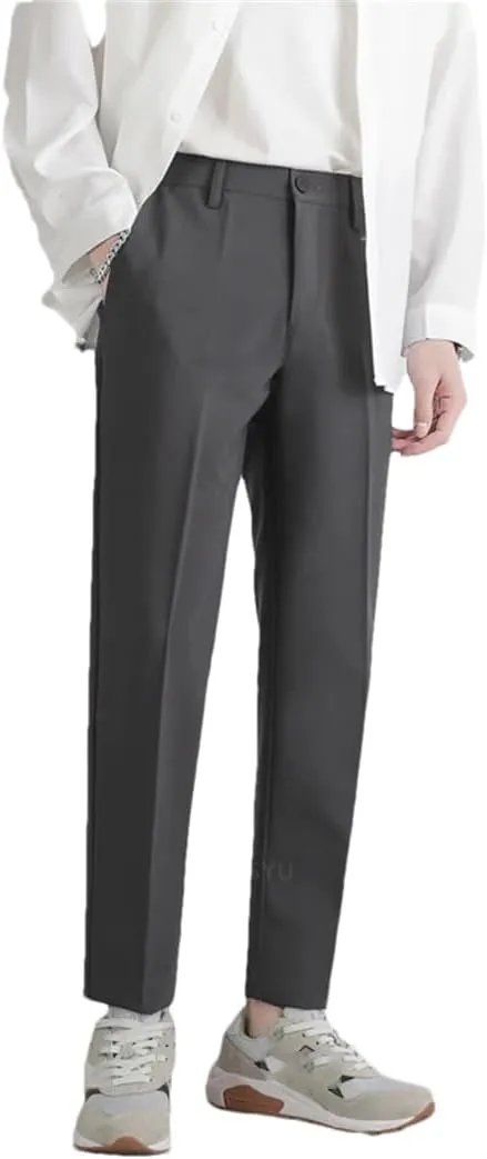 Men's Spring Summer Slim Fit Suit Pants Elastic aist Soft Korea Style Thick Formal Trousers