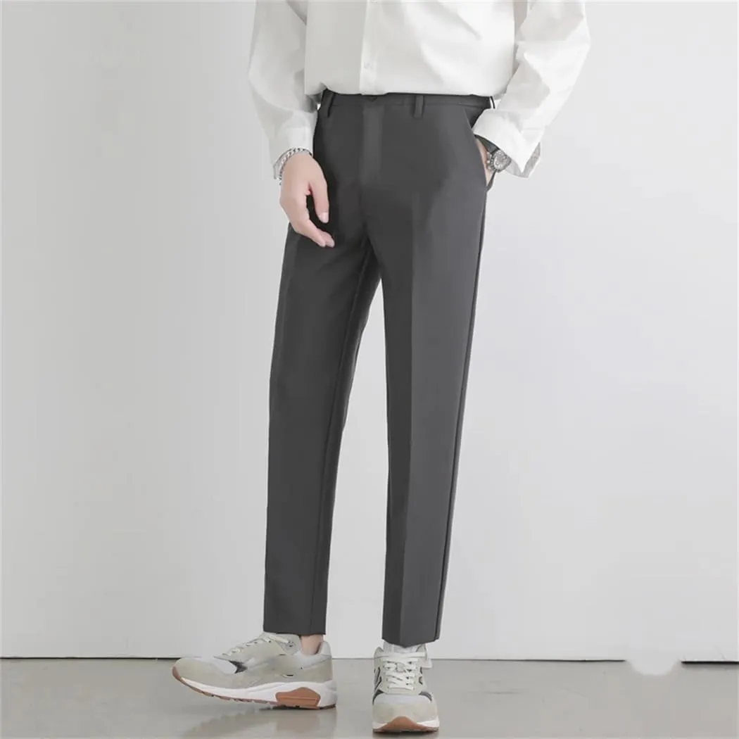 Men's Spring Summer Slim Fit Suit Pants Elastic aist Soft Korea Style Thick Formal Trousers
