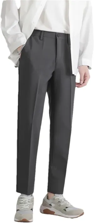 Men's Spring Summer Slim Fit Suit Pants Elastic aist Soft Korea Style Thick Formal Trousers