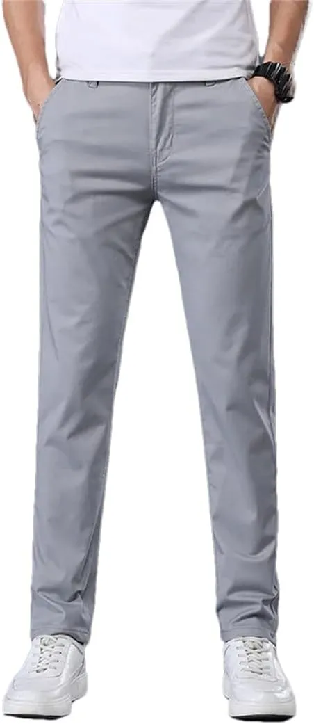 Men's Summer Thin Stretch Cotton Slim Fit Business Fashion aist Flat Pant Trousers