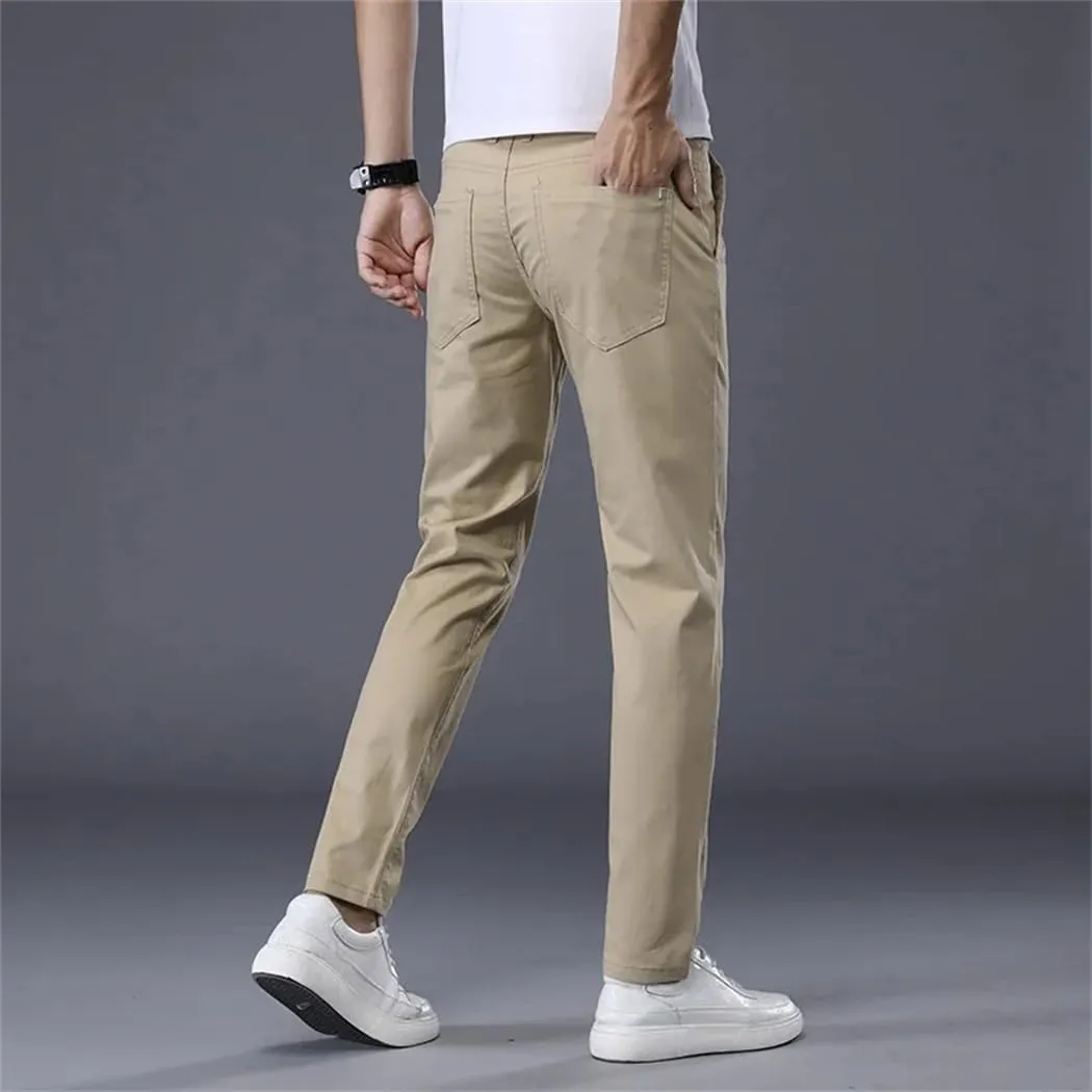 Men's Summer Thin Stretch Cotton Slim Fit Business Fashion aist Flat Pant Trousers