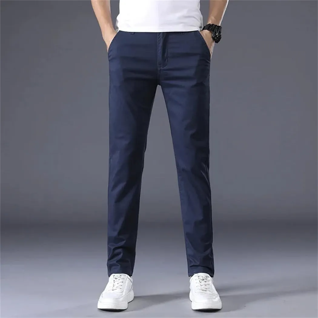 Men's Summer Thin Stretch Cotton Slim Fit Business Fashion aist Flat Pant Trousers