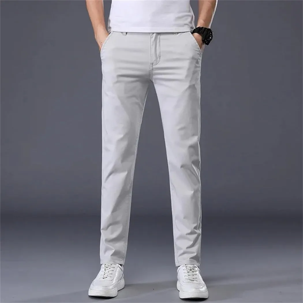 Men's Summer Thin Stretch Cotton Slim Fit Business Fashion aist Flat Pant Trousers