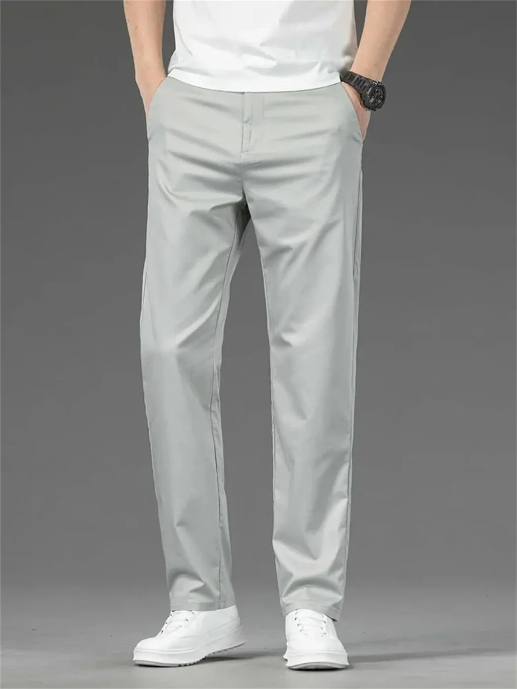 Men's Summer Thin Stretch Slim Fit Formal Pants Straight Business Fashion Trousers