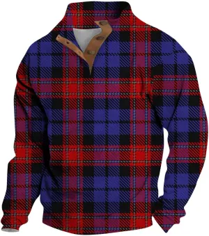 Mens Sweatshirt Corduroy Winter Polo Shirts Long Sleeve Elbow Patches Plaid Pullover Casual Stand Collar Sweaters