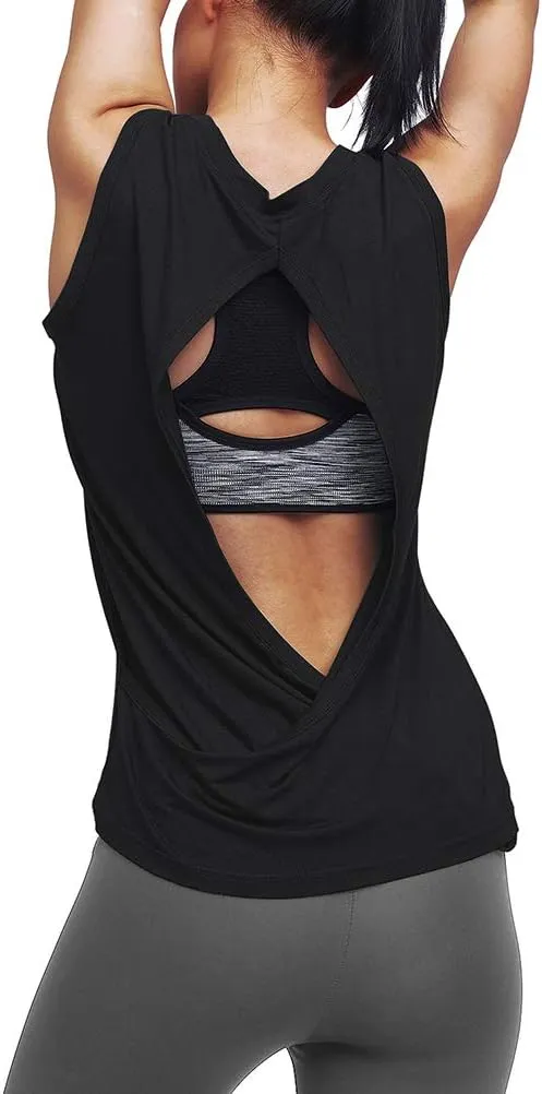 Mippo Workout Tops for Women Open Back Shirts Yoga Athletic Tops Running Muscle Tank Tops