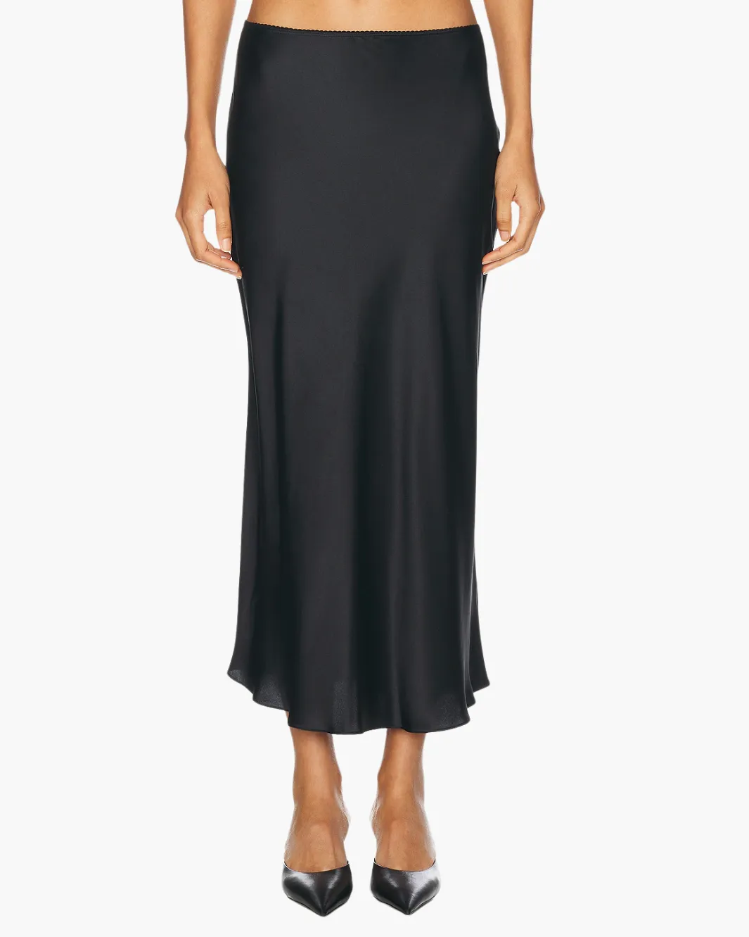 MIRANDA SCALLOP TRIM SILK SKIRT IN BLACK