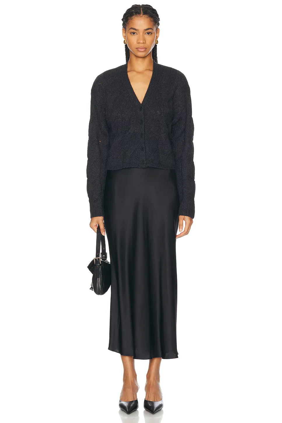 MIRANDA SCALLOP TRIM SILK SKIRT IN BLACK