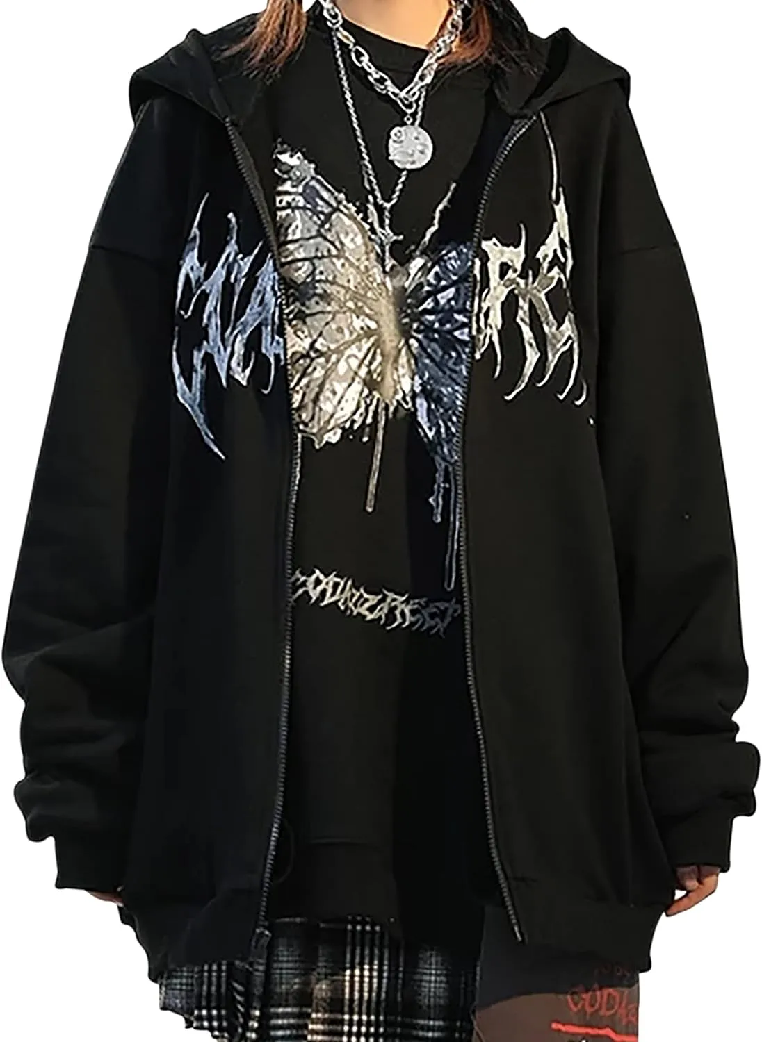 MISSACTIVER Womens Casual Graphic Printed Hoodies Oversized Zip Up 90S E-Girl Streetwear Grunge Jacket