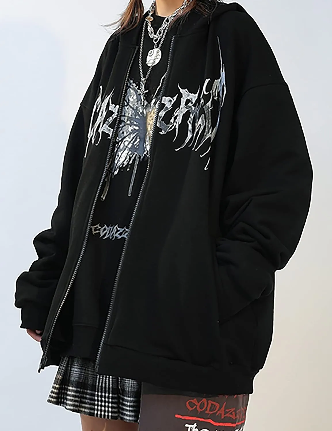 MISSACTIVER Womens Casual Graphic Printed Hoodies Oversized Zip Up 90S E-Girl Streetwear Grunge Jacket