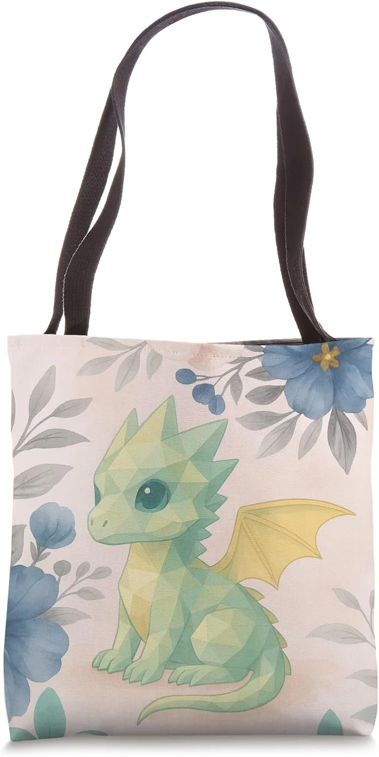 Morning Glory Dragon  Pastel Floral Fantasy Tote Bag