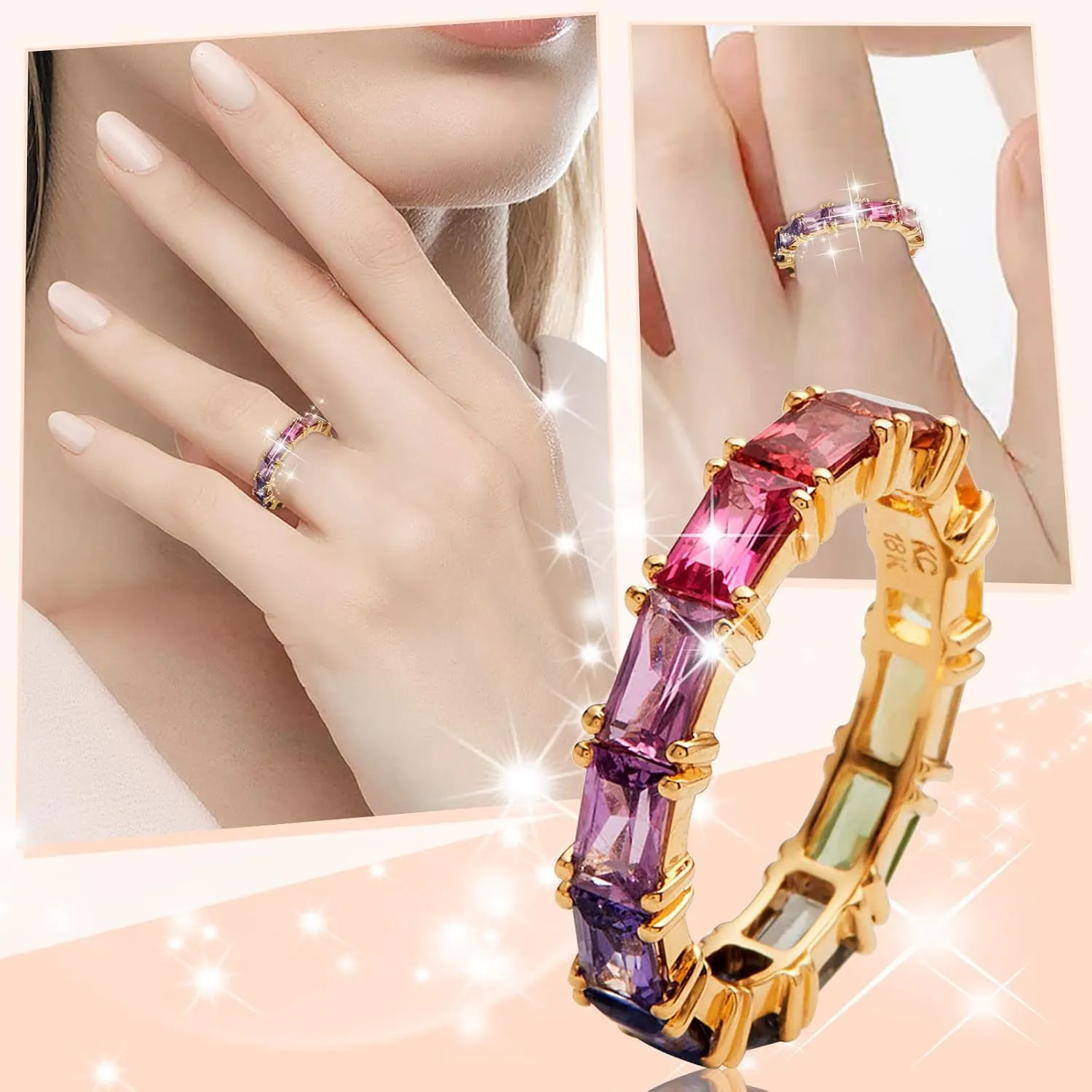 Multi Color Zircon Women'S Ring Simple Fashion Jewelry Stackable Jewelry Accessories for Mother Day Mom Gifts