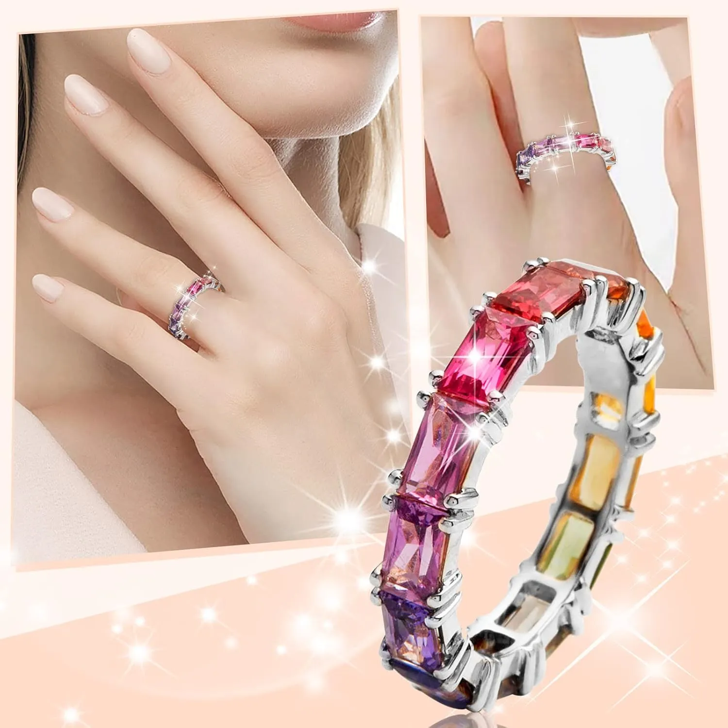 Multi Color Zircon Women'S Ring Simple Fashion Jewelry Stackable Jewelry Accessories for Mother Day Mom Gifts