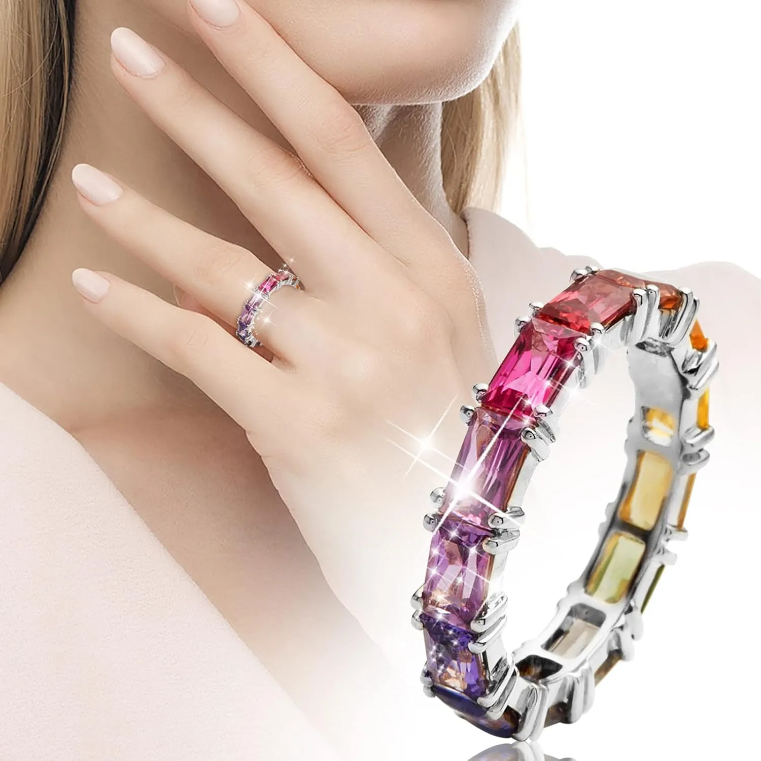 Multi Color Zircon Women'S Ring Simple Fashion Jewelry Stackable Jewelry Accessories for Mother Day Mom Gifts