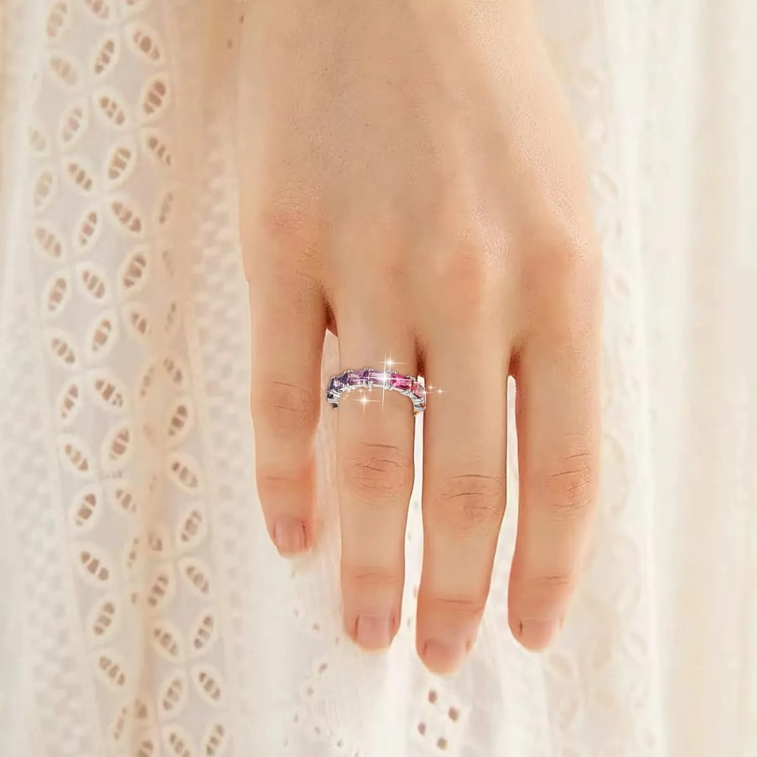 Multi Color Zircon Women'S Ring Simple Fashion Jewelry Stackable Jewelry Accessories for Mother Day Mom Gifts