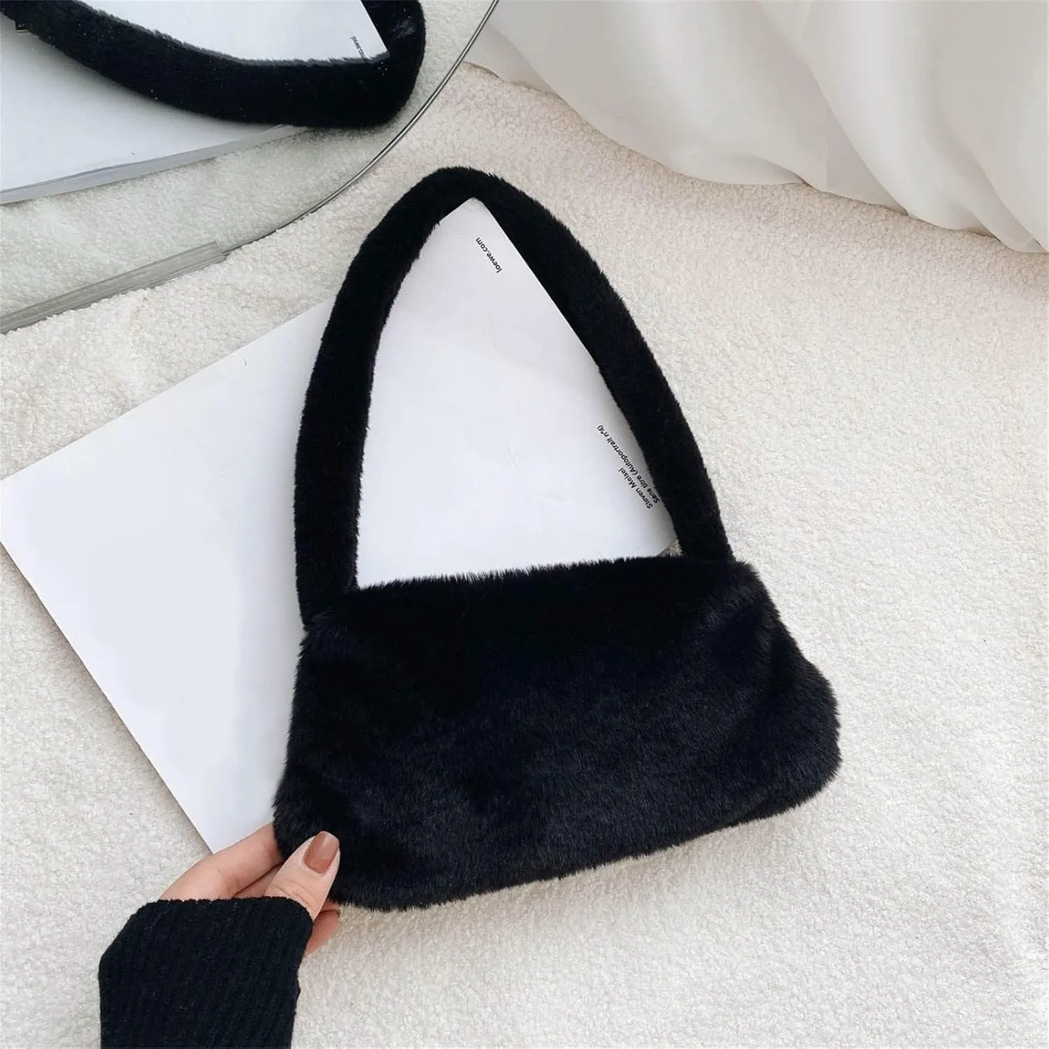 Multi Pocket Shoulder Bags for Woman Lightweight Quilted Fabric Handbags for Women Womens Elegant Evening Bag(Black)