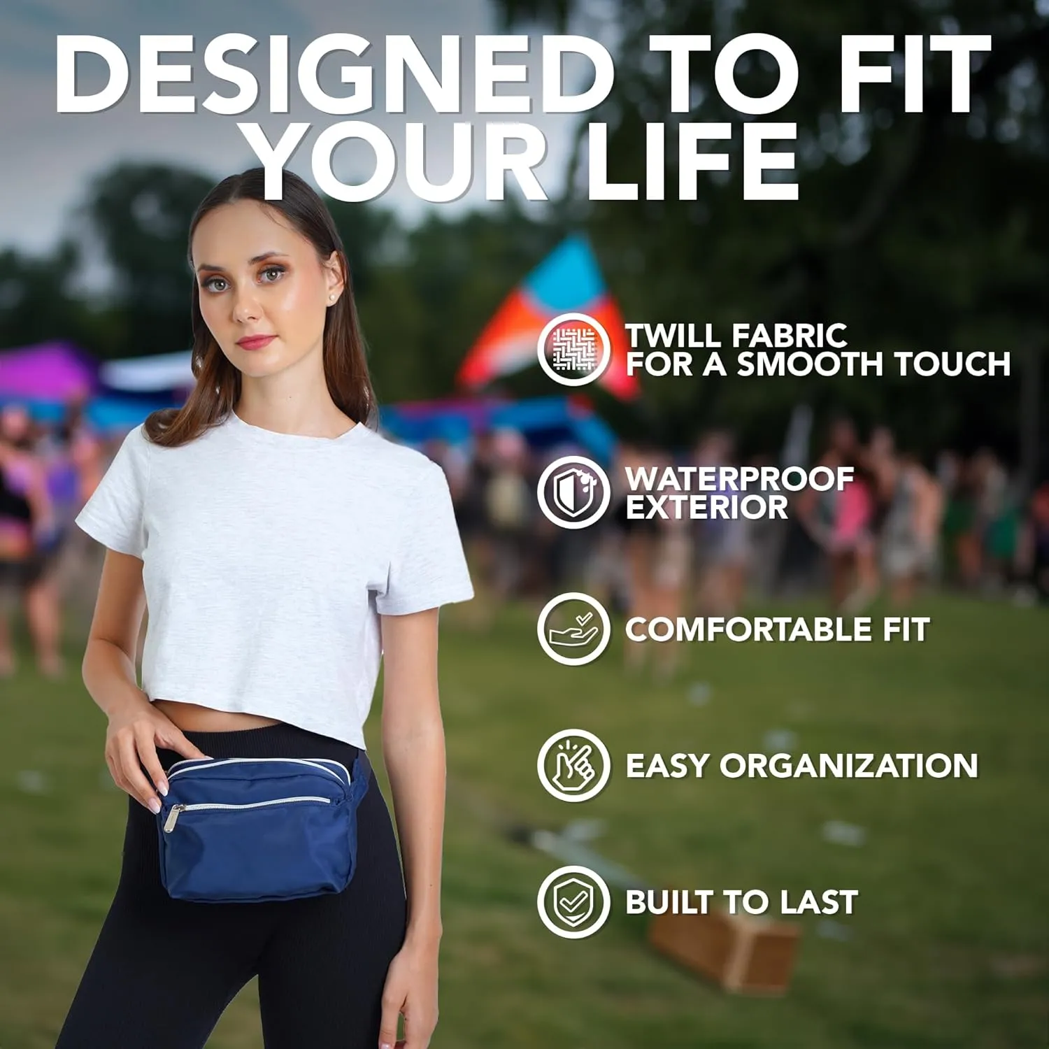 Navy Blue Crossbody Belt Bag for Women  Stylish Fanny Pack, Functional and Fashion Waist Packs for Travel, Festivals, and Everyday Use