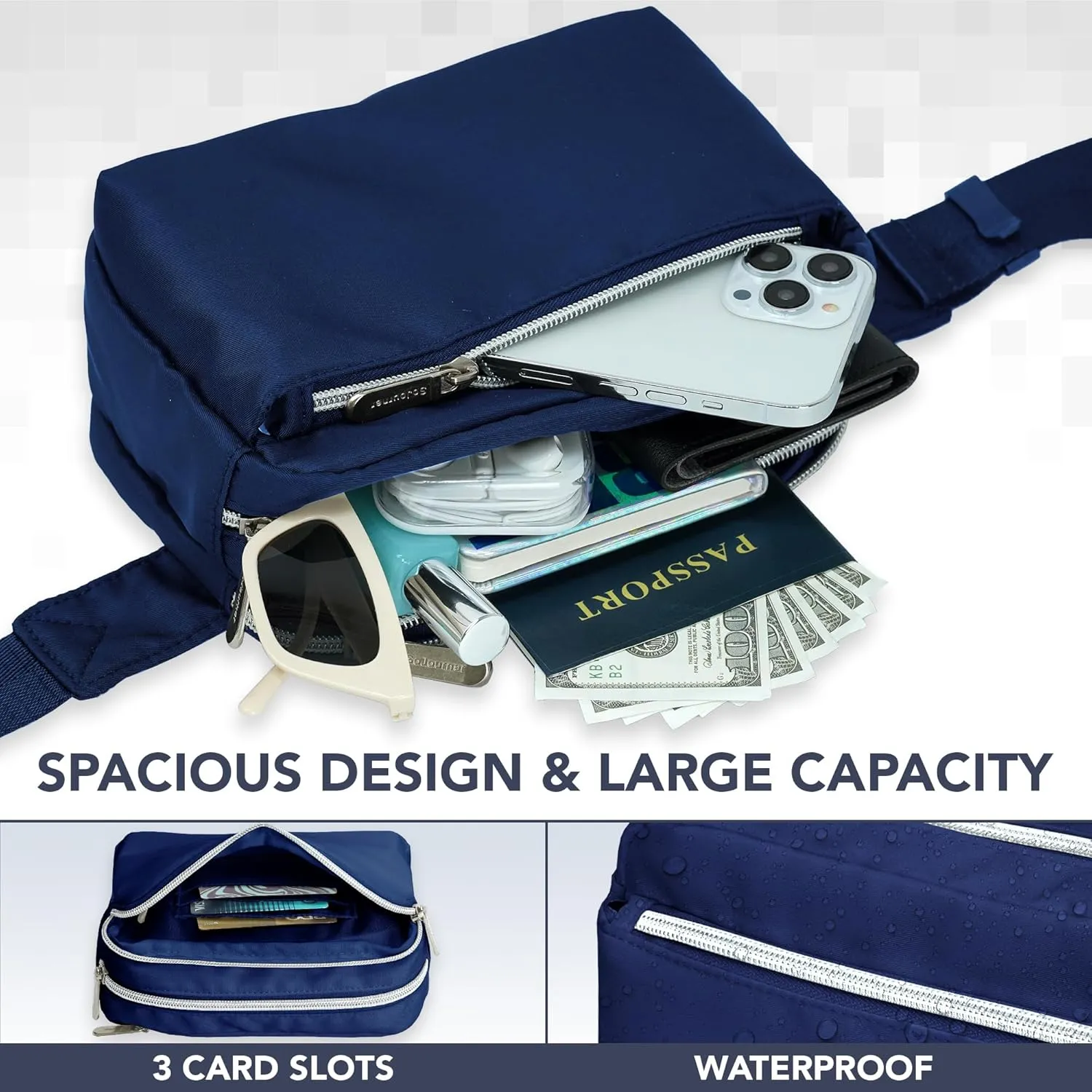 Navy Blue Crossbody Belt Bag for Women  Stylish Fanny Pack, Functional and Fashion Waist Packs for Travel, Festivals, and Everyday Use