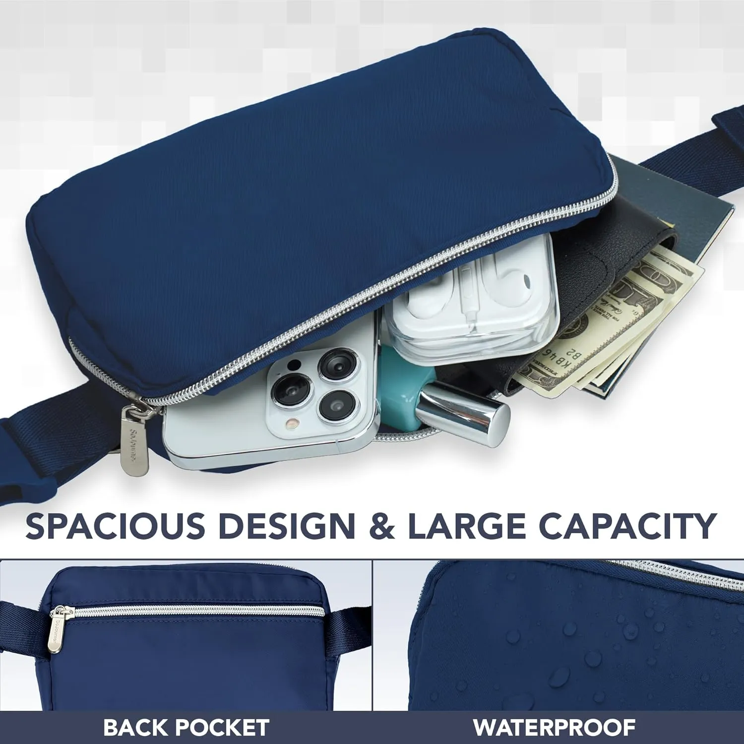 Navy Blue Crossbody Belt Bag for Women  Stylish Fanny Pack, Functional and Fashion Waist Packs for Travel, Festivals, and Everyday Use