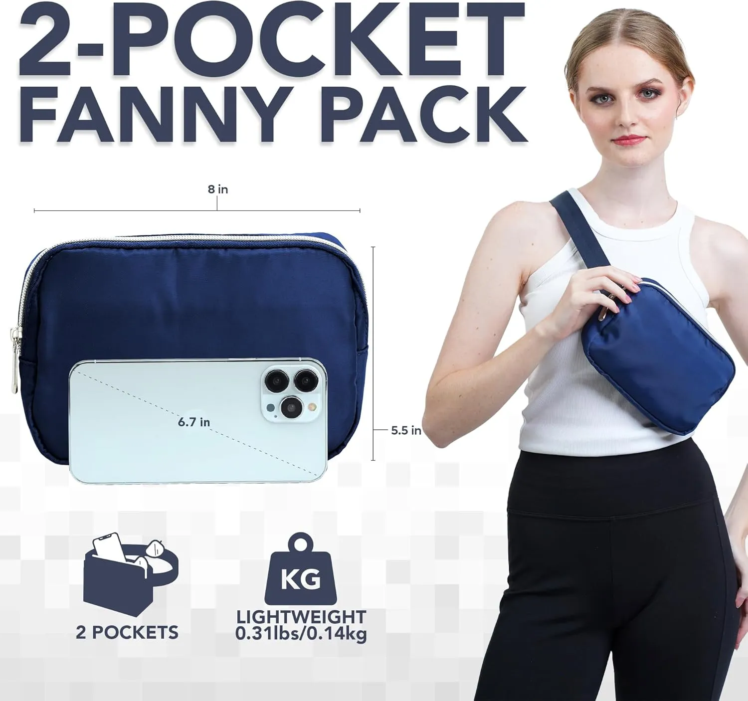 Navy Blue Crossbody Belt Bag for Women  Stylish Fanny Pack, Functional and Fashion Waist Packs for Travel, Festivals, and Everyday Use