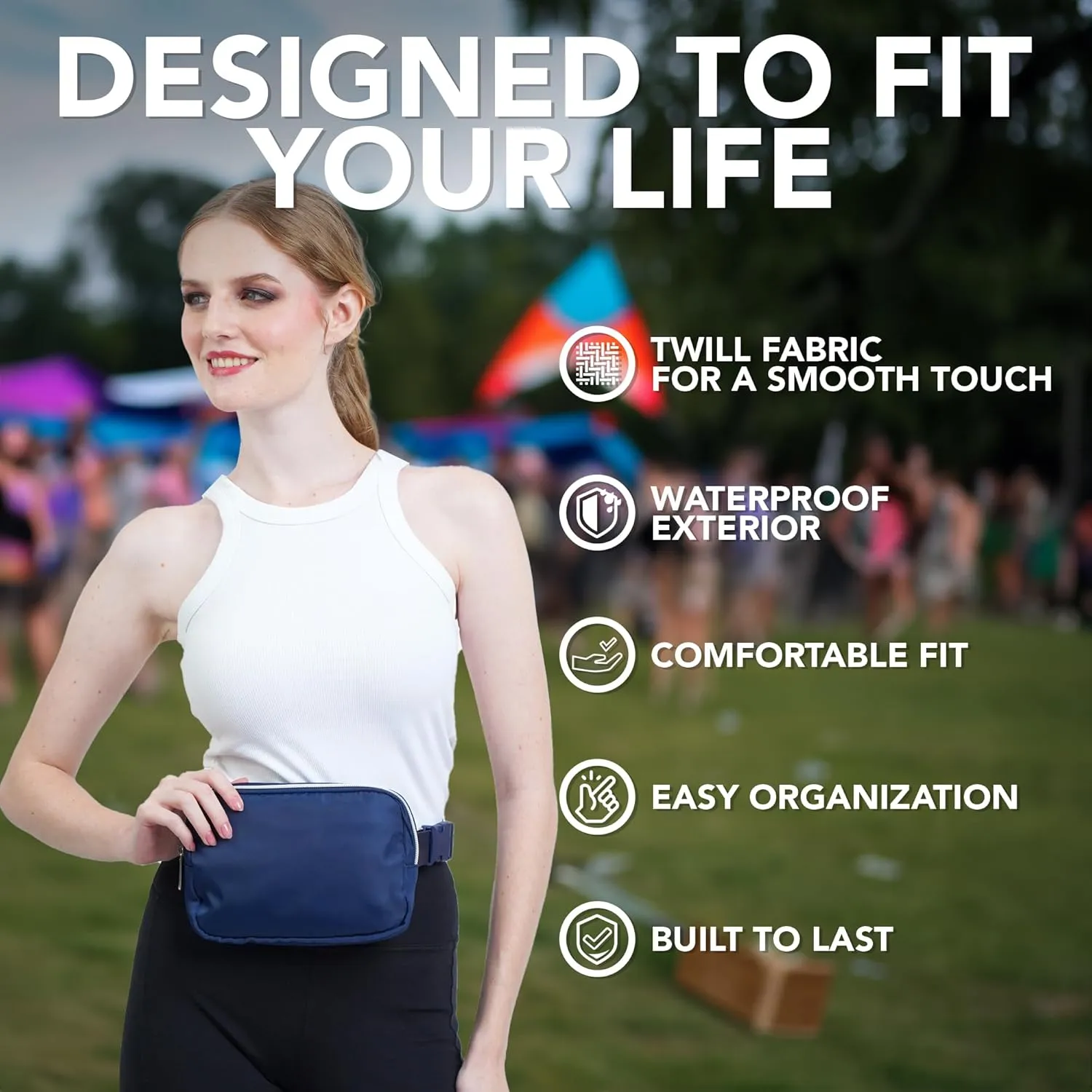 Navy Blue Crossbody Belt Bag for Women  Stylish Fanny Pack, Functional and Fashion Waist Packs for Travel, Festivals, and Everyday Use