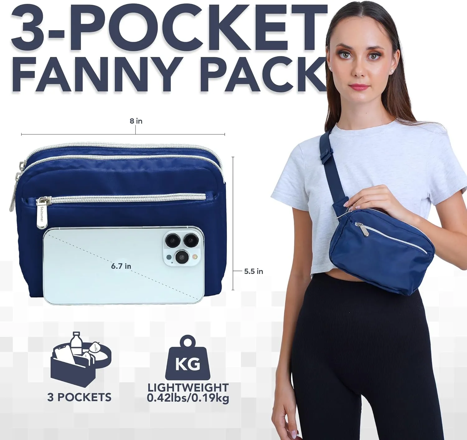 Navy Blue Crossbody Belt Bag for Women  Stylish Fanny Pack, Functional and Fashion Waist Packs for Travel, Festivals, and Everyday Use